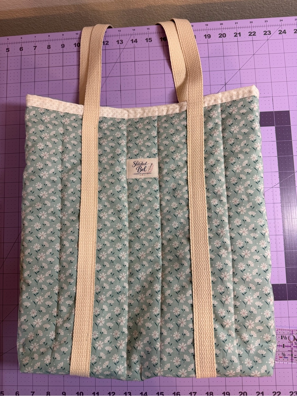 Quilted Floral Tote Bag in Mint Green